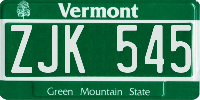 VT license plate ZJK545
