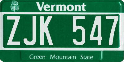 VT license plate ZJK547
