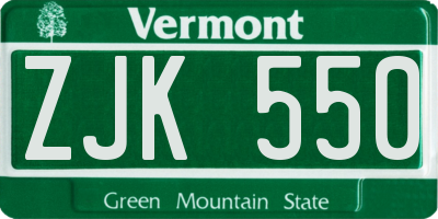 VT license plate ZJK550