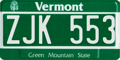 VT license plate ZJK553