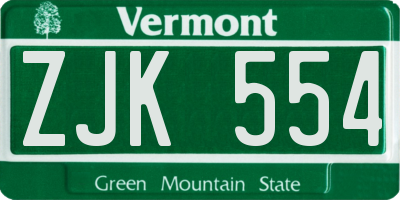 VT license plate ZJK554