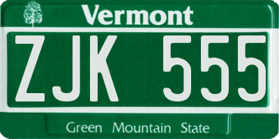 VT license plate ZJK555