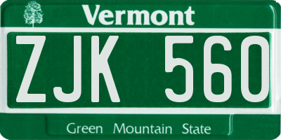 VT license plate ZJK560