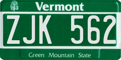 VT license plate ZJK562