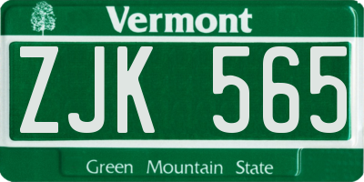 VT license plate ZJK565