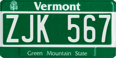 VT license plate ZJK567