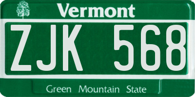 VT license plate ZJK568