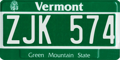 VT license plate ZJK574