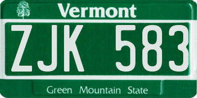 VT license plate ZJK583