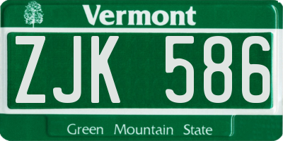 VT license plate ZJK586
