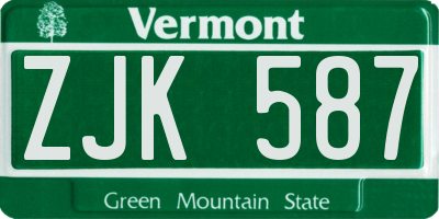 VT license plate ZJK587