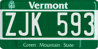 VT license plate ZJK593