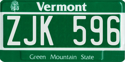 VT license plate ZJK596