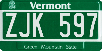 VT license plate ZJK597