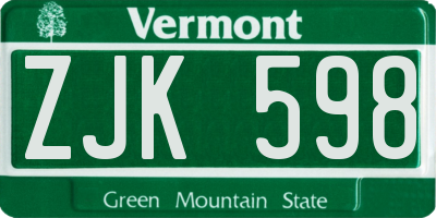 VT license plate ZJK598