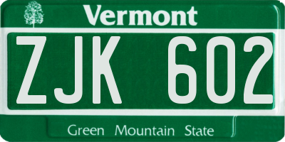 VT license plate ZJK602