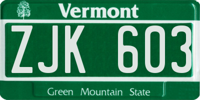 VT license plate ZJK603