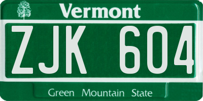 VT license plate ZJK604