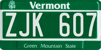 VT license plate ZJK607