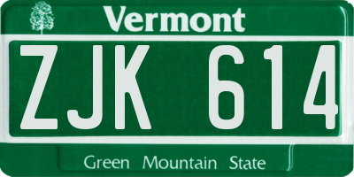 VT license plate ZJK614