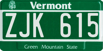 VT license plate ZJK615