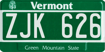 VT license plate ZJK626