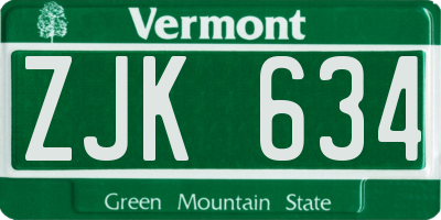 VT license plate ZJK634