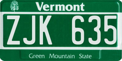 VT license plate ZJK635