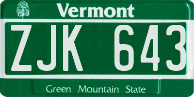 VT license plate ZJK643
