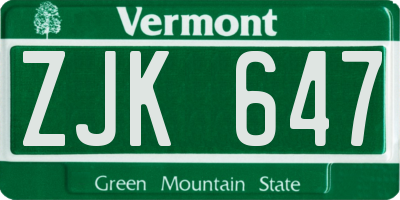 VT license plate ZJK647