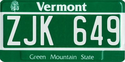 VT license plate ZJK649