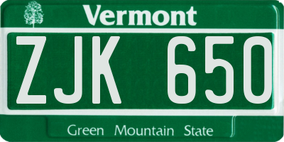 VT license plate ZJK650