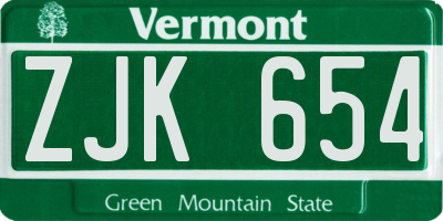 VT license plate ZJK654