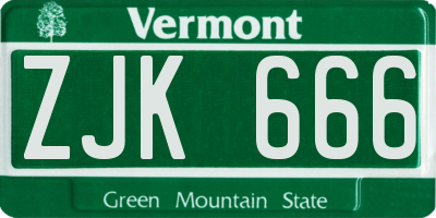 VT license plate ZJK666
