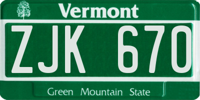 VT license plate ZJK670