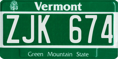 VT license plate ZJK674