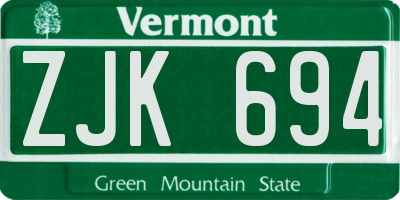VT license plate ZJK694