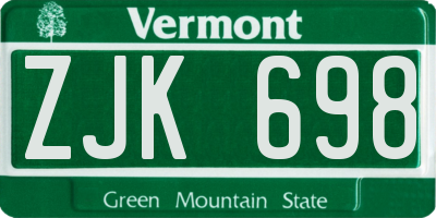 VT license plate ZJK698