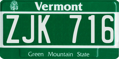 VT license plate ZJK716