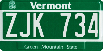 VT license plate ZJK734
