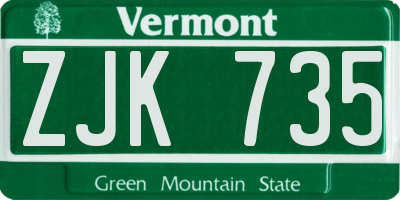 VT license plate ZJK735