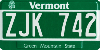 VT license plate ZJK742