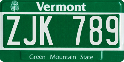 VT license plate ZJK789