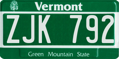 VT license plate ZJK792