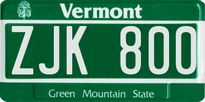VT license plate ZJK800