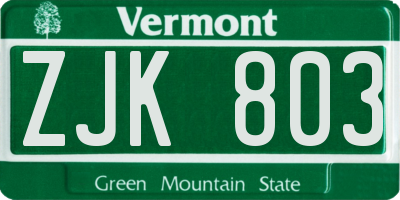 VT license plate ZJK803