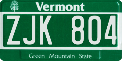 VT license plate ZJK804