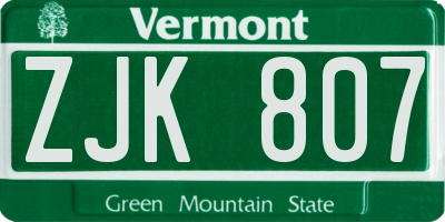 VT license plate ZJK807