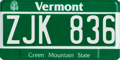 VT license plate ZJK836