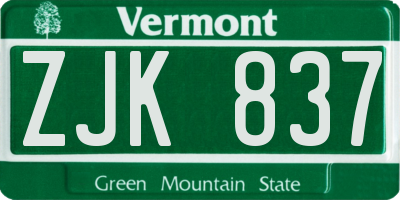 VT license plate ZJK837